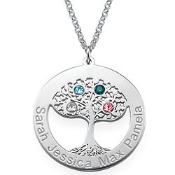 Circle Tree of Life Necklace with One Birthstone