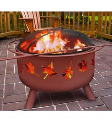 Outdoor Fire Pit with Tree Leaf Cutouts