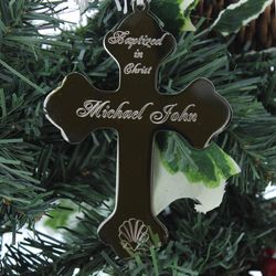 Personalized Nickel-Plated Baptism Cross Ornament