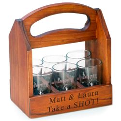 Personalized Wood Caddy with 6 Shot Glasses