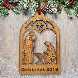 Personalized Wood Manger Holiday Ornament