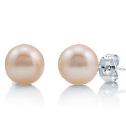 8mm Round Peach Freshwater Pearl Sterling Silver Earrings