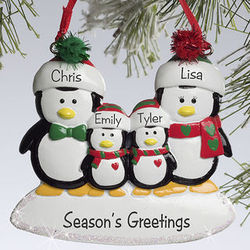 Penguin Four Family Members Personalized Ornament