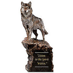 Listen To the Spirit Within Cold-Cast Bronze Wolf Sculpture