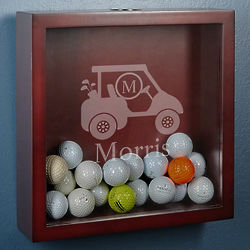 Personalized Golf Cart Shadow Box Display in Mahogany