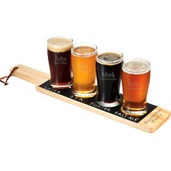 Bullware 4 Beer Glass & Wood Chalkboard Serving Paddle Set