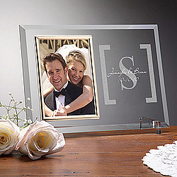 Engraved Glass Wedding Picture Frame with Monogram
