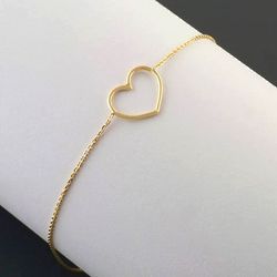 14k Gold Sideways Floating Heart Bracelet