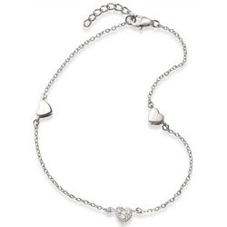 Trendy Sterling Silver and Cubic Zirconia Heart Anklet