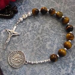 Boys Personalized Sterling Initial Tiger's Eye Bead Pocket Rosary