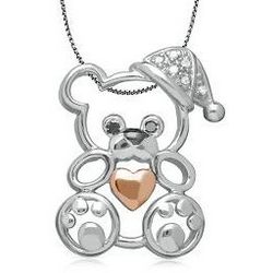 Sterling Silver and 14K Gold Diamond Bear Pendant