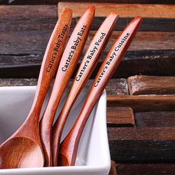 4 Personalized Engraved Bamboo Baby Spoons