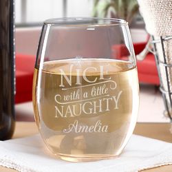 Personalized Nice with a Little Naughty Stemless Wine Glass