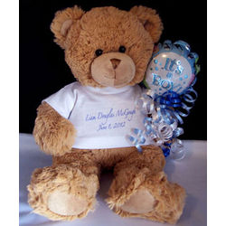 Personalized New Baby Boy or Girl Bear with Balloon