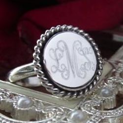 Monogram Initial Sterling Silver Round Rope Ring