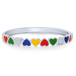 Sterling Silver CZ Enamel Heart Fashion Bangle Bracelet