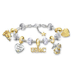 Pride of USMC Charm Bracelet with Classic Marine Corps Symbols