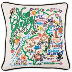 Hand Embroidered New Jersey State Pillow