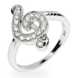 Sterling Silver Cubic Zirconia Musical G-Clef Ring