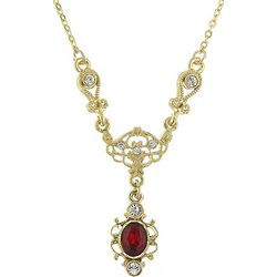 Downton Abbey Ruby Red Jewel Gold Drop Necklace