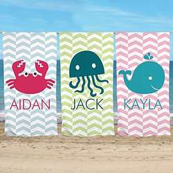Personalized Chevron Sea Creature Beach Towel