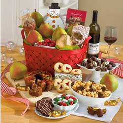 Deluxe Christmas Gift Basket with Wine