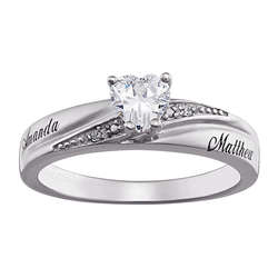 Heart Cut CZ with Diamond Anccents Engravable Ring