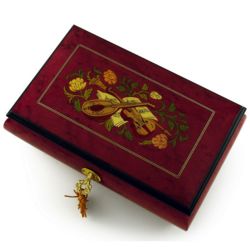 Instrument and Floral Wood Inlay Musical Jewelry Box