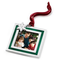 Green Stripe Photo Picture Frame Christmas Ornament
