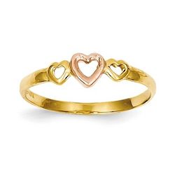 14k Triple Hearts Ring with Rose Gold Heart