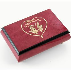 Red Wine Swans in Heart Sorrento Inlaid Music Box