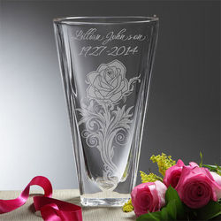 Rose of Remembrance Personalized Deep Etched Crystal Vase