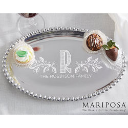 Personalized Family Name String of Pearls Oval Serving Tray