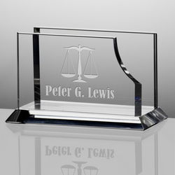 Personalized Crystal Desktop Business Card Holder for Lawyers