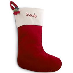 Red Velvet Christmas Stocking with Holly