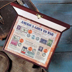 America Goes to War Coins and Stamps Wooden Display Case