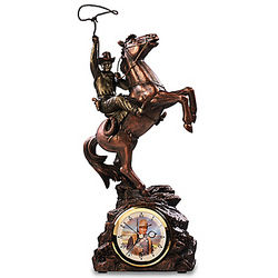 Timeless Legend Sculptural Clock of John Wayne on Horseback