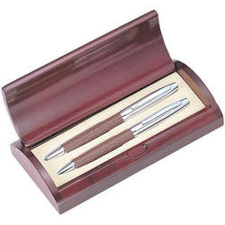 Personalized Dark Brown Leather Ball Pen and Rollerball Pen Set