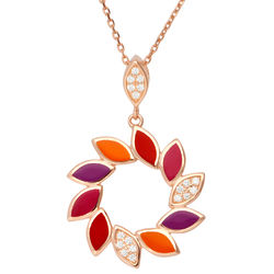 Enamel Leaf Pendant in Rose Gold Plated Sterling Silver with CZ