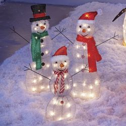 3 Lit Christmas Snowmen Yard Decorations