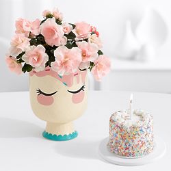 Birthday Girl Pink Rosalea with Petite Birthday Cake