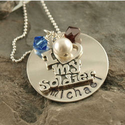 Personalized I Love My Soldier Hand Stamped Necklace