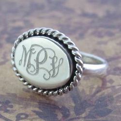 Sterling Silver Monogrammed Oval Rope Ring