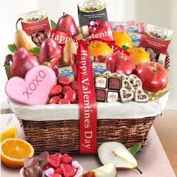 Happy Valentine's Day Deluxe Fruit and Sweets Basket