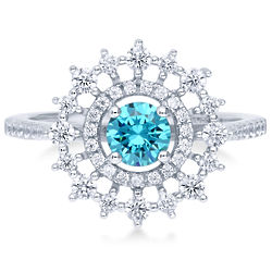 Sterling Silver Art Deco Ring with Blue Cubic ZIrconia