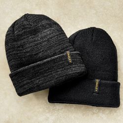 2 Knit Hats in Solid Black and Marled Charcoal