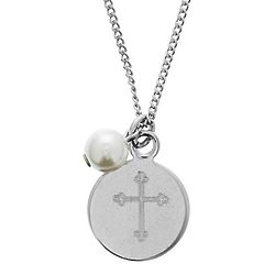 Personalized Pearl and Sterling Silver Cross Charm Necklace