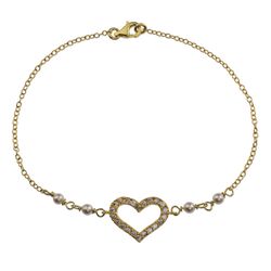 Sweet Romance Gold Plated Cultured Pearl Heart Bracelet