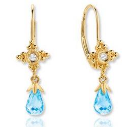 14k Yellow Gold Blue Topaz Diamond Drop Earrings
