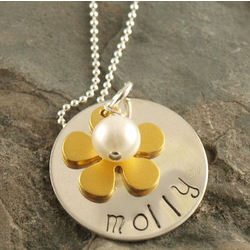 Golden Flower Girl Hand Stamped Necklace